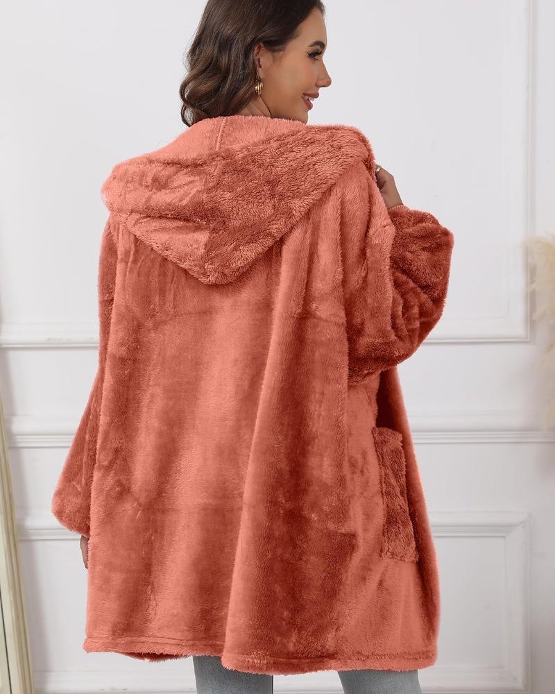 Argstar Hooded Cardigan for Women and Men, Oversized Sweatshirt Fuzzy Fleece Blanket Hoodie Jacket - One Size Fits All - Image 3